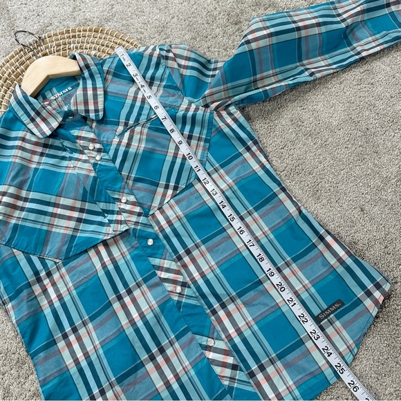 Simms Women’s Snap Button Down Shirt Longsleeve Outdoor Fishing UPF 50+ Blue M - Picture 11 of 13
